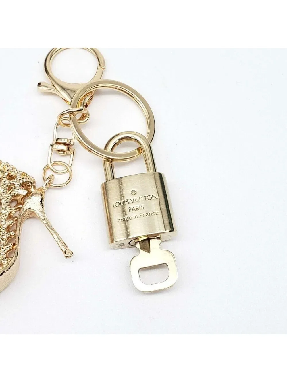 Authentic LV Gold Padlock & Key 🔑 Designer Bag Charm w/ Unbranded Shoe Keychain